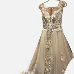 Gabbiano bridal gown Sz 42 Blush Pink Tulle with Lace and Floral Embroidery